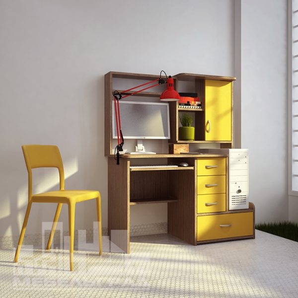 Компьютерный или письменный стол. желтый с полками