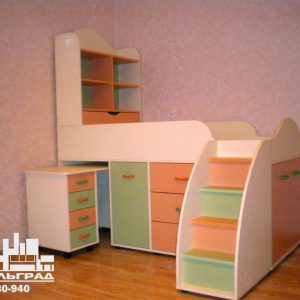 Детские кровати с местом для хранения вещей Мебель для детской комнаты: двух-ярусная кровать, стол, шкаф
